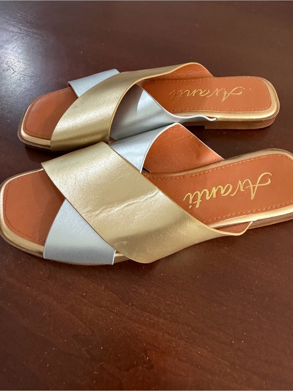 Avanti Jacqui Metallic Gold and Silver Crossover Slide Sandals